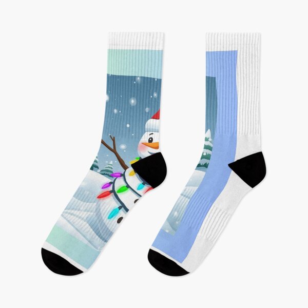 Item preview, smiling snowman wrapped in colorful Christmas lights designed and sold by tsintsinshop.