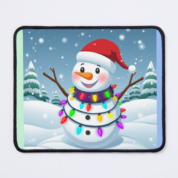 Item preview, smiling snowman wrapped in colorful Christmas lights designed and sold by tsintsinshop.