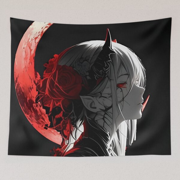 Item preview, Crimson Crescent Demoness – Dark Fantasy Portrait Art designed and sold by Dyan4.