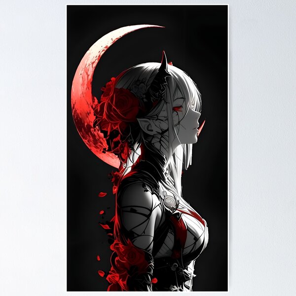 Item preview, Crimson Crescent Demoness – Dark Fantasy Portrait Art designed and sold by Dyan4.