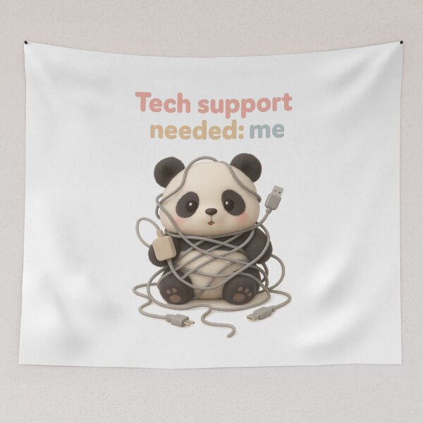 Item preview, Cute Computer Cord Tangled Panda - Tech Support Needed: Me | Kawaii Funny Office Humor Art designed and sold by Moons Studio.