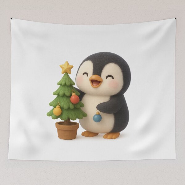 Item preview, Cute Christmas Penguin Decorating Mini Tree | Kawaii Fun Christmas Art designed and sold by Moons Studio.