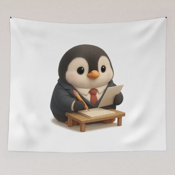 Item preview, Cute Penguin Doing Paperwork in a Suit | Kawaii Office Humor Gift Art designed and sold by Moons Studio.