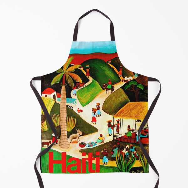 Item preview, Vibrant Haitian Village Scene Art Poster | Colorful Naive Style by Paul Degen | Rural Life & Culture | Lush Landscape Print designed and sold by artofuniverse.