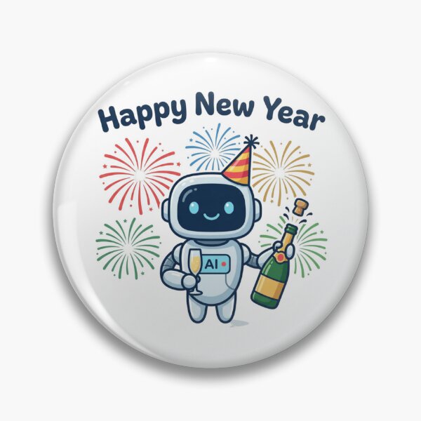 Artikelvorschau, Frohes Neues Jahr, süßer KI-Roboter mit Feuerwerk entworfen und verkauft von nicnacc.