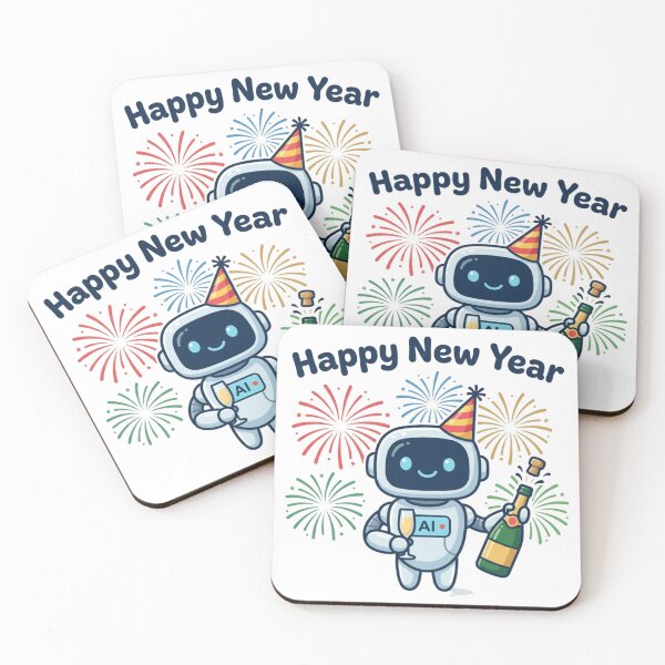 Item preview, Feliz año nuevo, lindo robot de inteligencia artificial con fuegos artificiales. designed and sold by nicnacc.