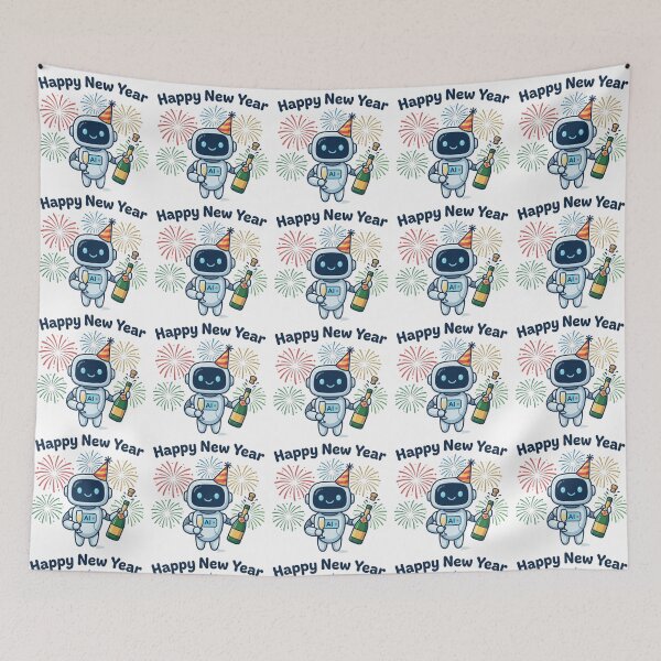 Item preview,  Happy New Year,cute ai robot with fireworks designed and sold by nicnacc.