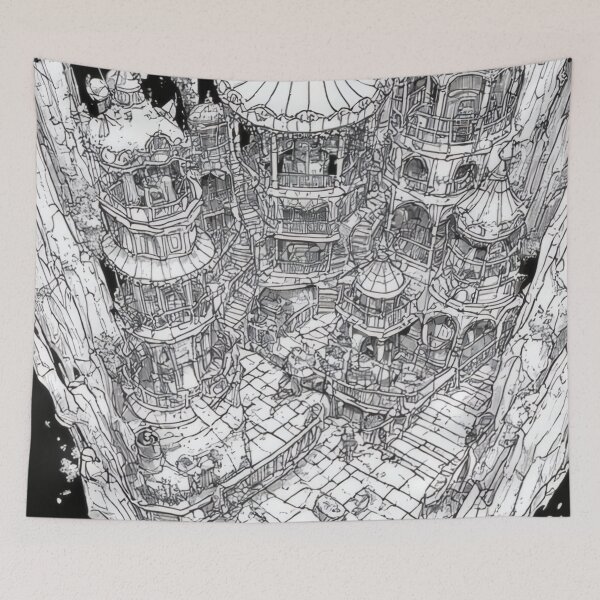 Item preview, Castle architecture drawn in the mountains designed and sold by Mianku | Für das Leben.