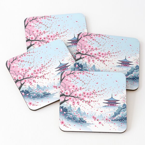 Item preview, Cherry blossoms falling and a temple designed and sold by nori0711.