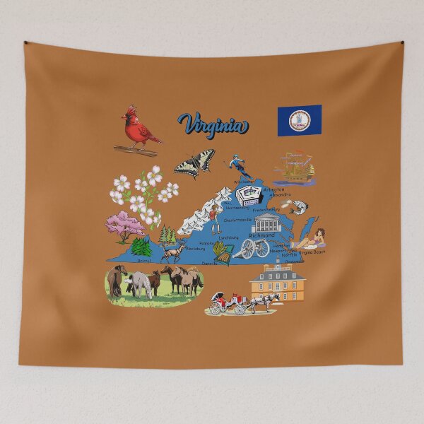 Item preview, A Trip to Virginia: Illustrated Map with Cardinal, Flowers & Historical Landmarks designed and sold by mashmosh.