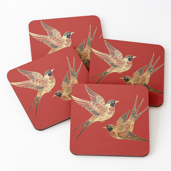 Item preview, Ornate Golden Swallows in Flight on Red designed and sold by zzz888.