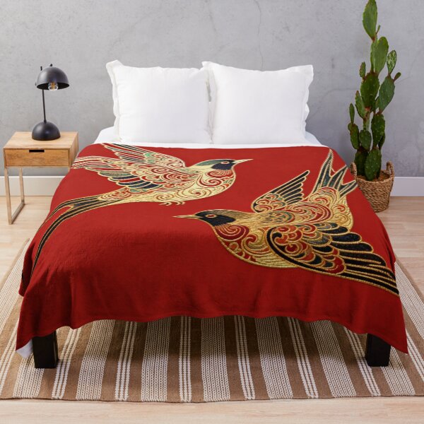 Item preview, Ornate Golden Swallows in Flight on Red designed and sold by zzz888.