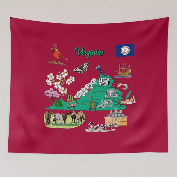 Item preview, Illustrative Map of Virginia Icons - State Symbols and Landmarks designed and sold by mashmosh.