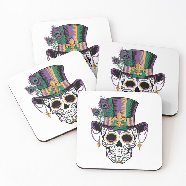 Item preview, Calavera de azúcar de carnaval Mardi Gras Arte morado verde dorado designed and sold by BernoNickel.