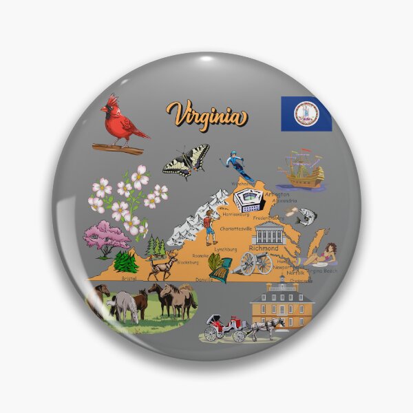 Item preview, Virginia Icons, Cardinal, Dogwood, State Flag & Map Illustration designed and sold by mashmosh.