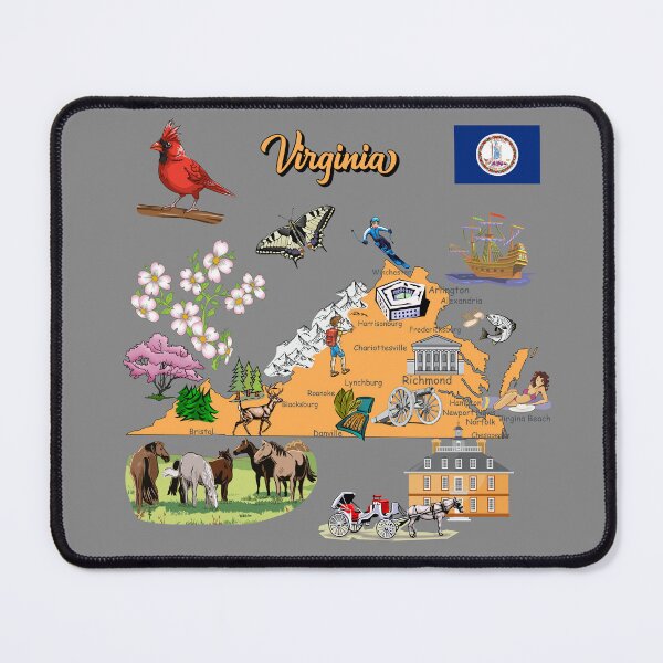 Item preview, Virginia Icons, Cardinal, Dogwood, State Flag & Map Illustration designed and sold by mashmosh.