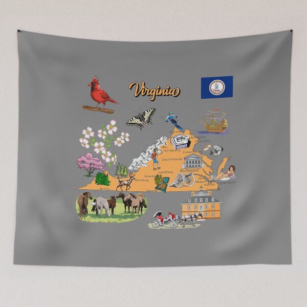 Item preview, Virginia Icons, Cardinal, Dogwood, State Flag & Map Illustration designed and sold by mashmosh.
