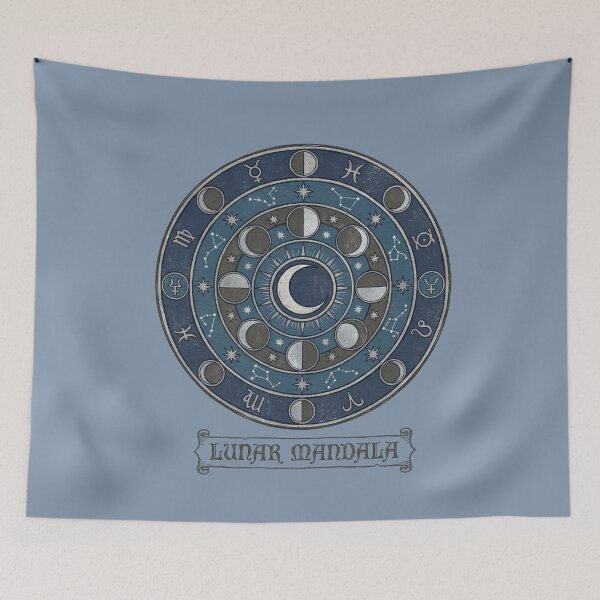 Item preview, Lunar Mandala – Moon Phases & Zodiac Wheel Mystic Design designed and sold by Afridi Art House.