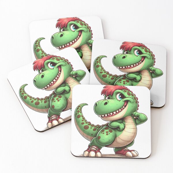 Item preview, Cute Cartoon T-Rex Dinosaur Illustration – Happy Green Dino with Red Hair Fun Character Art designed and sold by LunaPixelStudio.