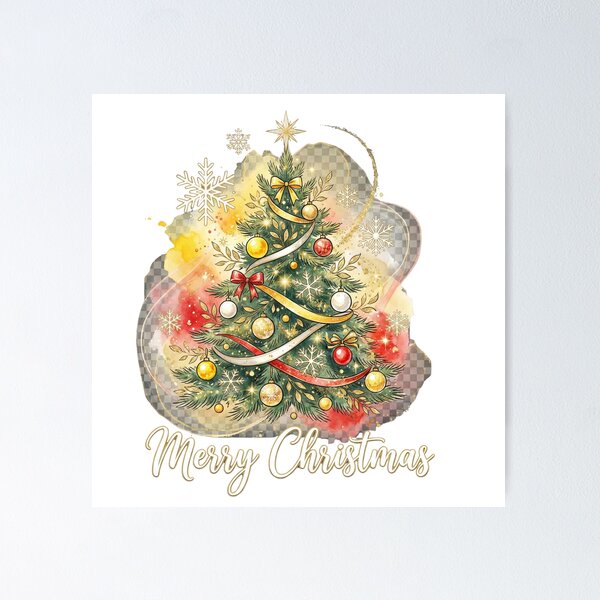 Item preview, Elegant Watercolor Christmas Tree with Gold Ornaments – Festive Holiday Illustration | Merry Christmas Art Print designed and sold by shikuldo7.