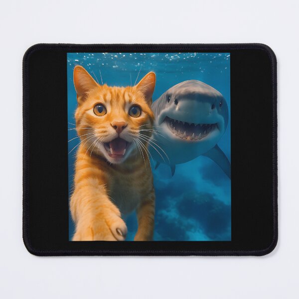 Item preview, Funny Orange Tabby Cat Selfie With Shark Ocean Lovers designed and sold by TyrelKoch.