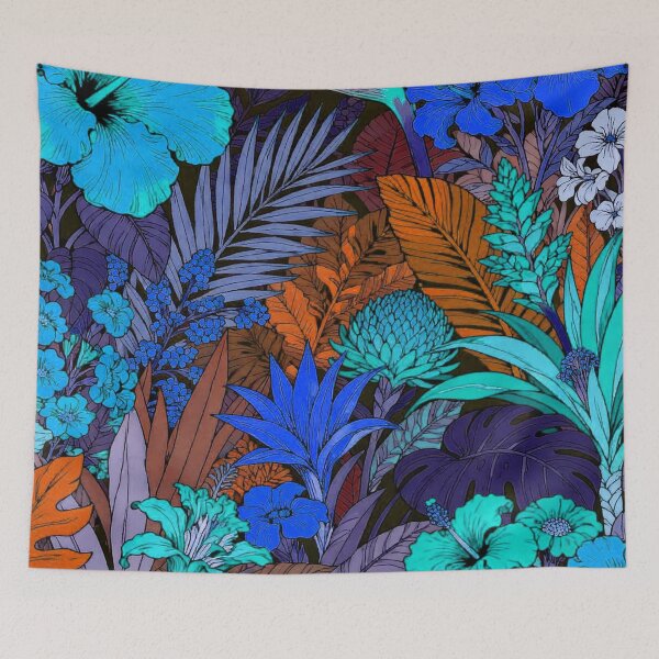 Item preview, Vibrant Electric Blue and Rust Tropical Night Garden designed and sold by zzz888.