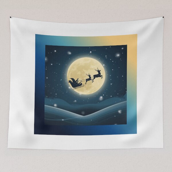 Item preview, santa sleigh silhouette flying across moon, night sky stars, classic Christmas  designed and sold by tsintsinshop.