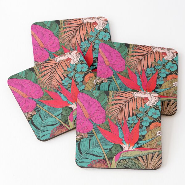 Item preview, Exotic Bird of Paradise and Pink Anthurium Dark Tropical Garden designed and sold by zzz888.