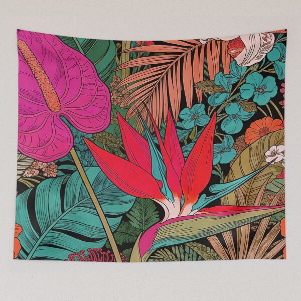 Item preview, Exotic Bird of Paradise and Pink Anthurium Dark Tropical Garden designed and sold by zzz888.