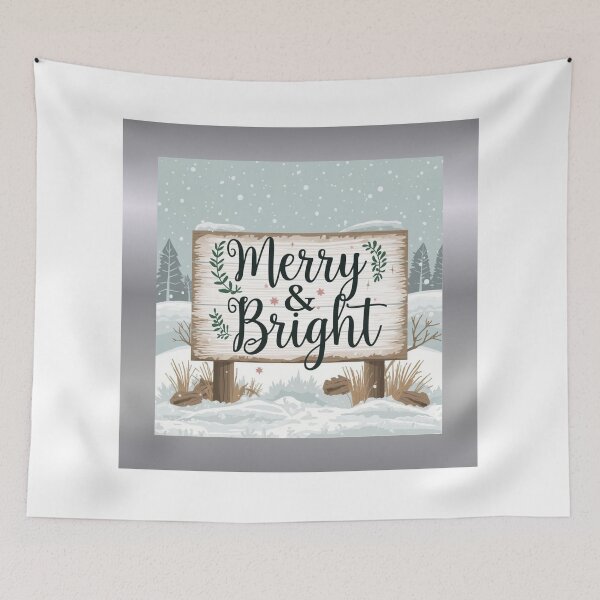 Item preview, Farmhouse typography “Merry & Bright” with rustic botanical elements, elegant, simple  designed and sold by tsintsinshop.