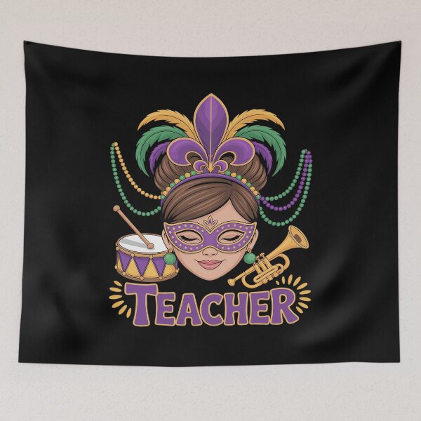 Item preview, Mardi Gras Teacher Messy Bun Mardi Gras Women Teacher designed and sold by repconomArt.