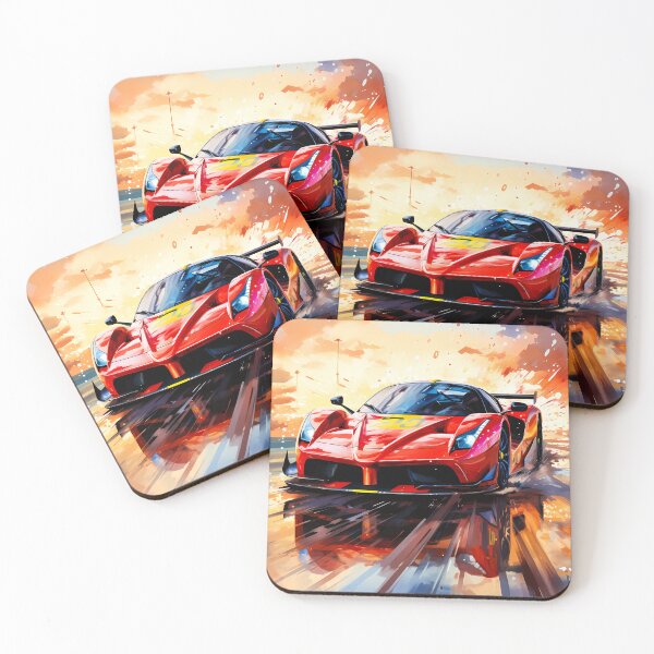 Item preview, Red race car tearing through soaked circuit at sunset designed and sold by RevUpDesign.