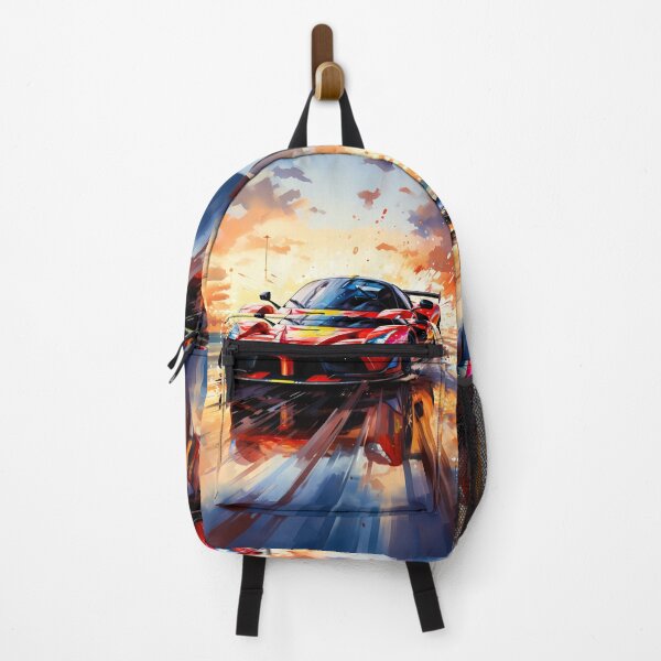 Item preview, Red race car tearing through soaked circuit at sunset designed and sold by RevUpDesign.
