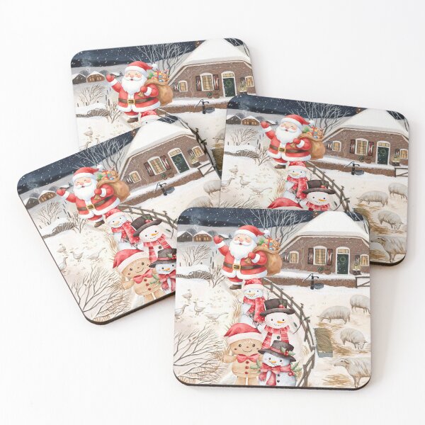 Item preview, Santa and Snowmen Christmas Art | Whimsical Winter Holiday Illustration designed and sold by designbymahi.