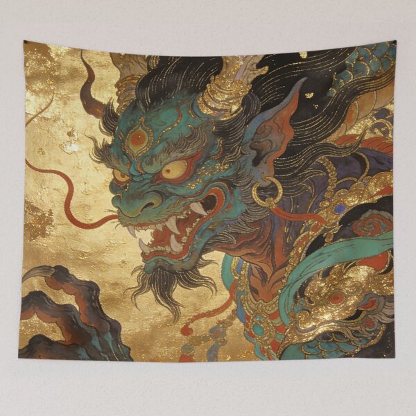 Item preview, Fierce Azure Guardian Deity with Gold Leaf Art designed and sold by zzz888.