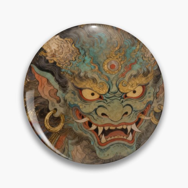 Item preview, Fierce Blue Horned Guardian Deity on Gold designed and sold by zzz888.