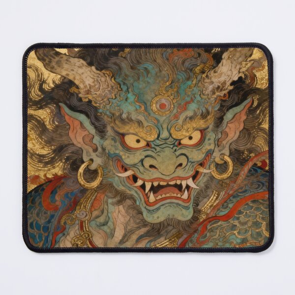 Item preview, Fierce Blue Horned Guardian Deity on Gold designed and sold by zzz888.