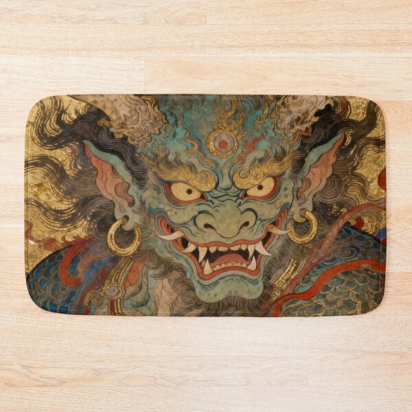 Item preview, Fierce Blue Horned Guardian Deity on Gold designed and sold by zzz888.