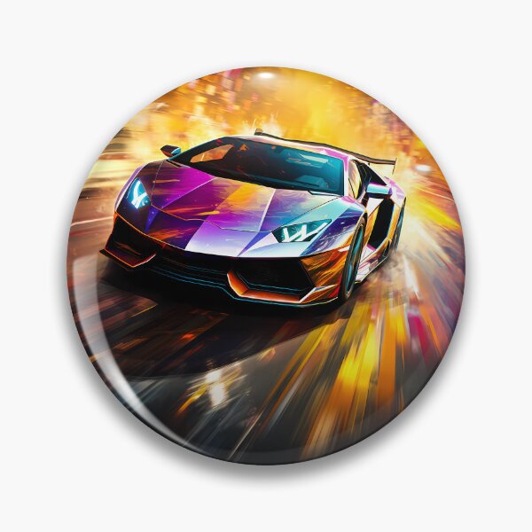 Item preview, Iridescent supercar streaking through neon city canyons designed and sold by RevUpDesign.