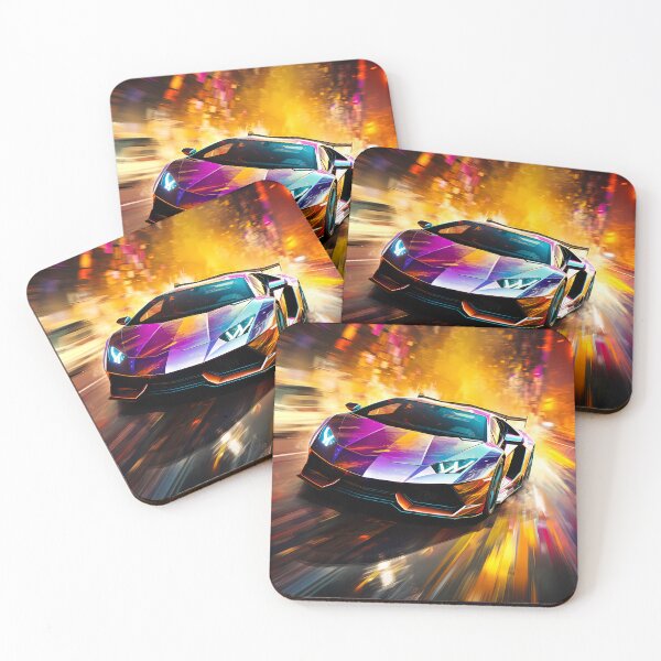 Item preview, Iridescent supercar streaking through neon city canyons designed and sold by RevUpDesign.