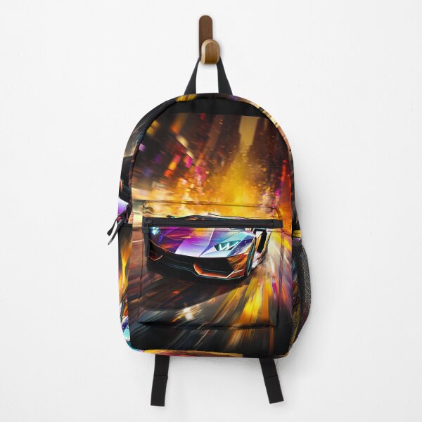 Item preview, Iridescent supercar streaking through neon city canyons designed and sold by RevUpDesign.
