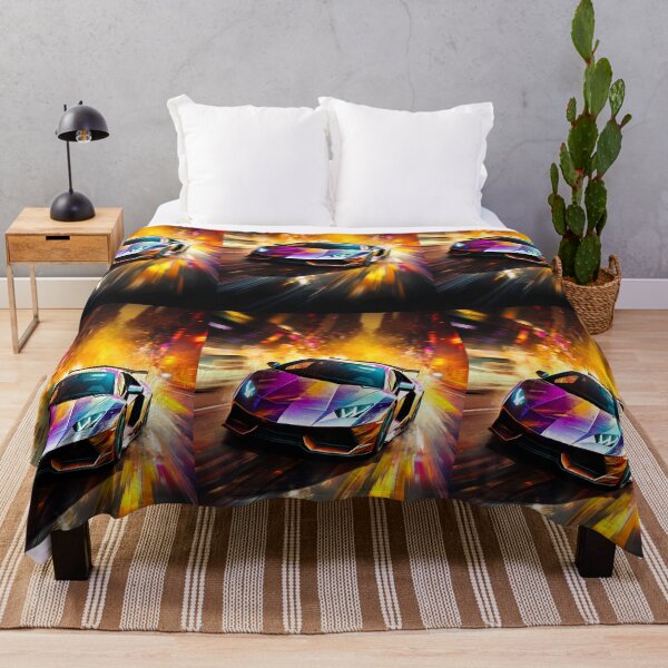 Item preview, Iridescent supercar streaking through neon city canyons designed and sold by RevUpDesign.
