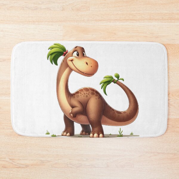 Item preview, Cute Long Neck Dinosaur Cartoon Illustration – Smiling Brontosaurus with Palm Leaves Adorable Dino Art designed and sold by LunaPixelStudio.