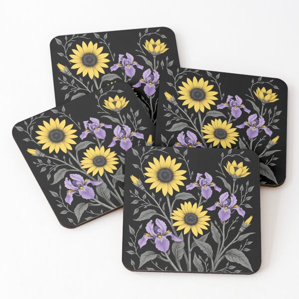 Item preview, Midnight Garden - Sunflower and Iris Flowers designed and sold by Petalandfur.
