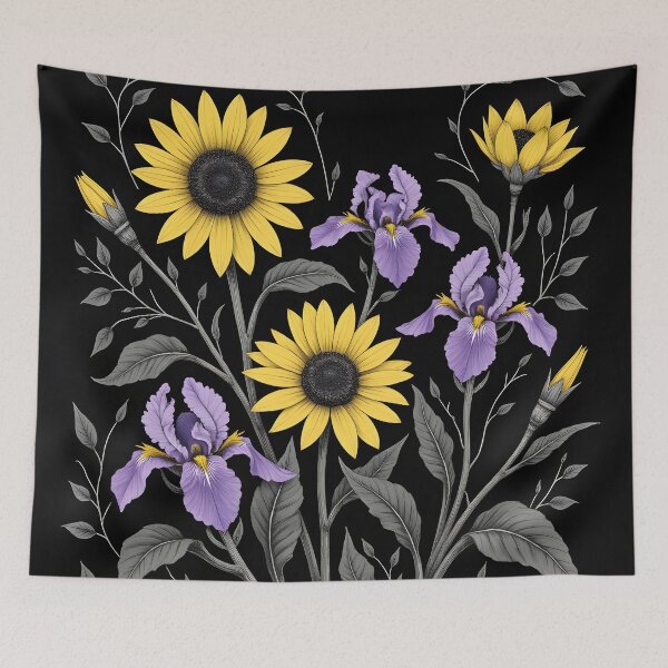 Item preview, Midnight Garden - Sunflower and Iris Flowers designed and sold by Petalandfur.