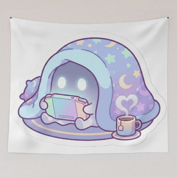 Item preview, Cozy Gaming Ghost with Handheld Console and Cocoa Sticker designed and sold by StickyGuys.