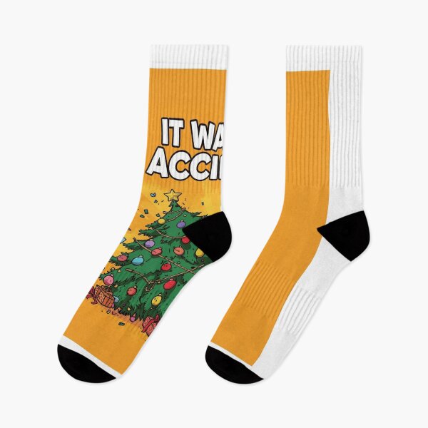 Item preview, cat knocking over Christmas tree, text “It Was an Accident”, meme  designed and sold by tsintsinshop.