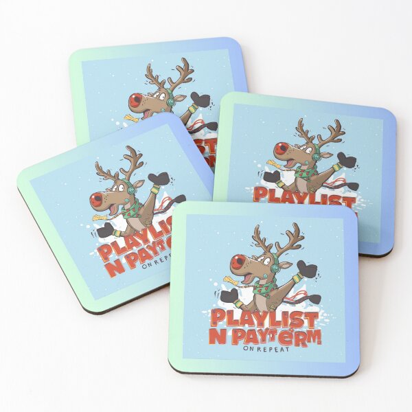 Item preview, reindeer wearing headphones, text “Holiday Playlist On Repeat”, fun  designed and sold by tsintsinshop.