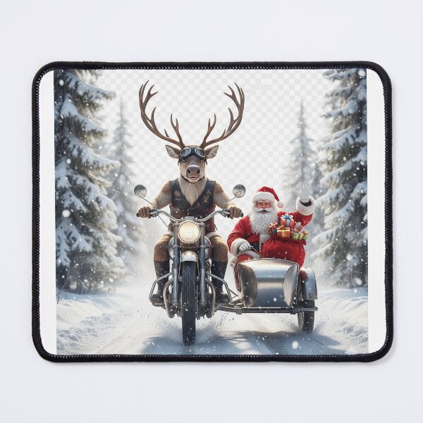 Item preview, Reindeer on a Motorcycle: Santa and Rudolph in a Sidecar Sleigh. Dynamic Design for Bikers and Vintage Style Fans. designed and sold by Studiocolors.