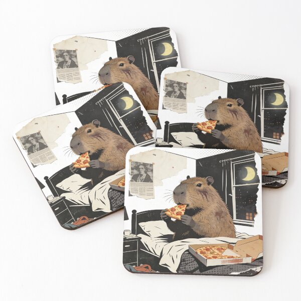 Item preview, Cozy Capybara Pizza Night Grunge Art | Midnight Snack Retro Comic Illustration designed and sold by Cherrydora.
